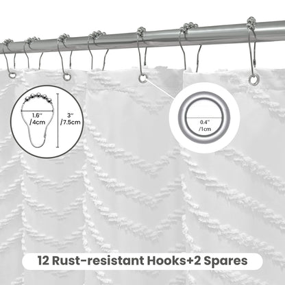 Tufted Textured Chevron Striped Tassel Shower Curtain