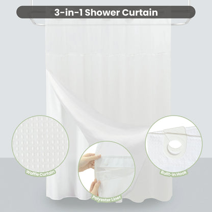 Waffle Weave Hookless Shower Curtain Set with Window