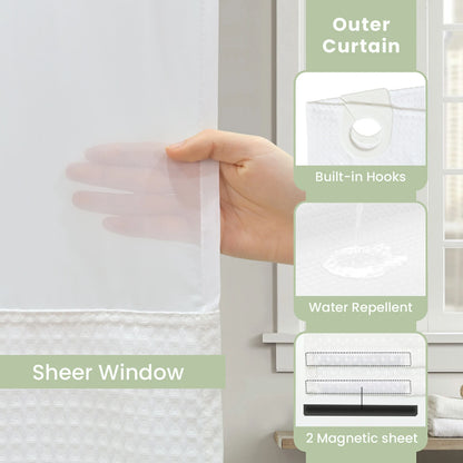Waffle Weave Hookless Shower Curtain Set with Window