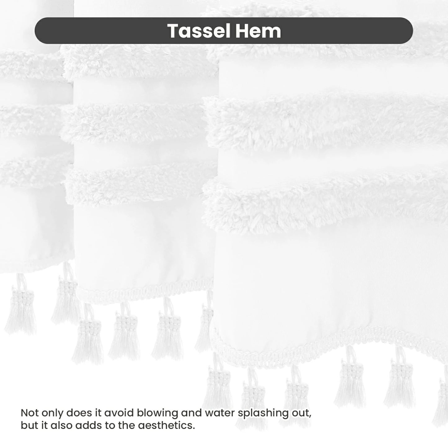 Boho Tufted Textured Striped Tassel Shower Curtain