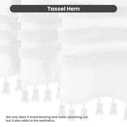 Boho Tufted Textured Striped Tassel Shower Curtain