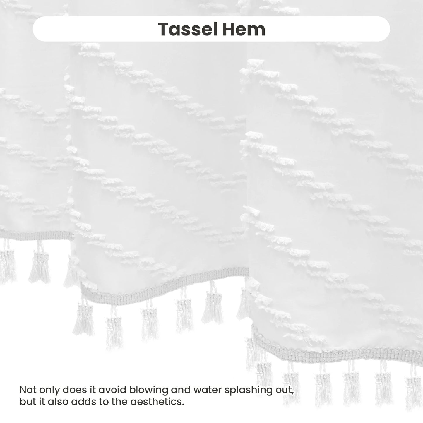 Tufted Textured Chevron Striped Tassel Shower Curtain