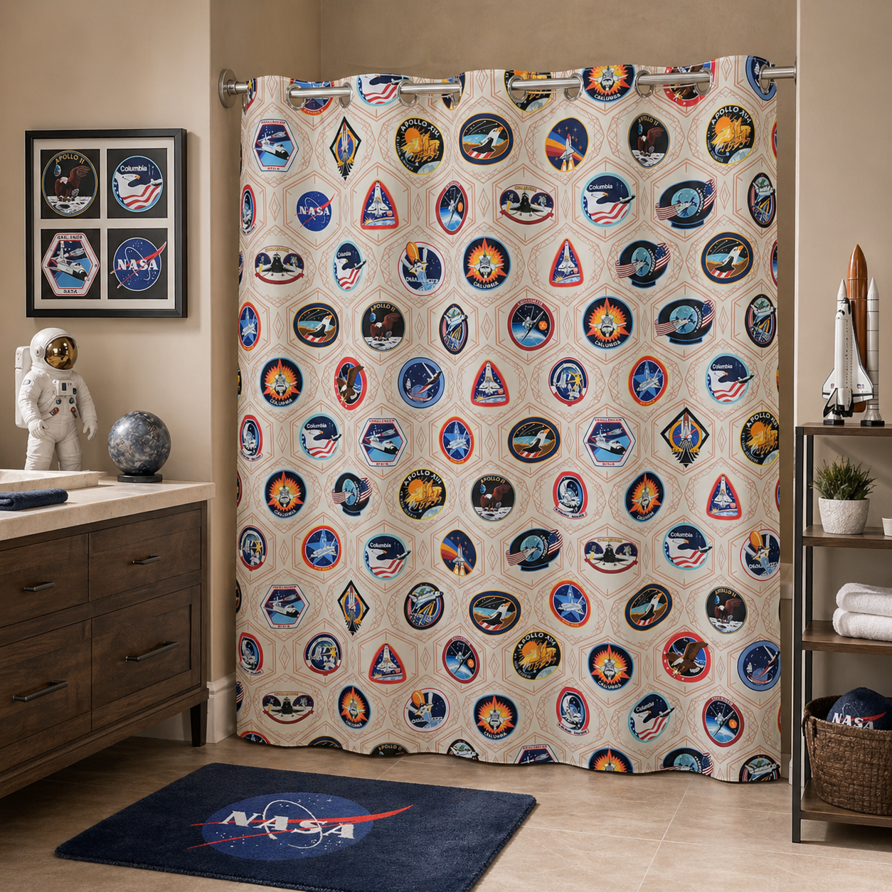 “Mission Patch Mosaic" NASA Series Shower Curtain Set
