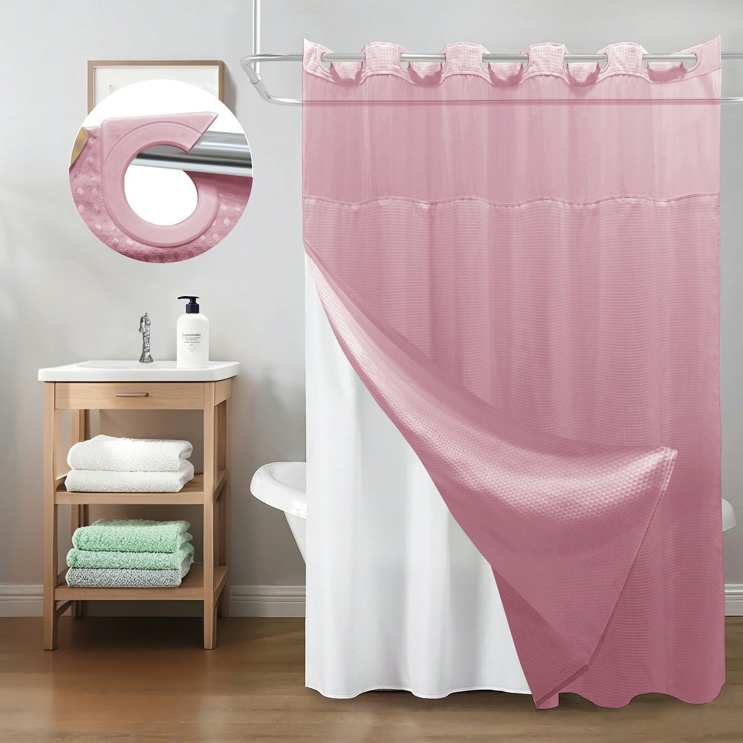 Waffle Weave Hookless Shower Curtain Set with Window