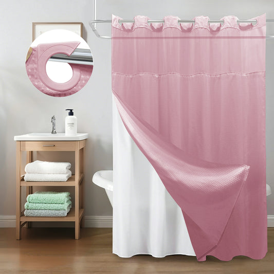 Waffle Weave Hookless Shower Curtain Set with Window