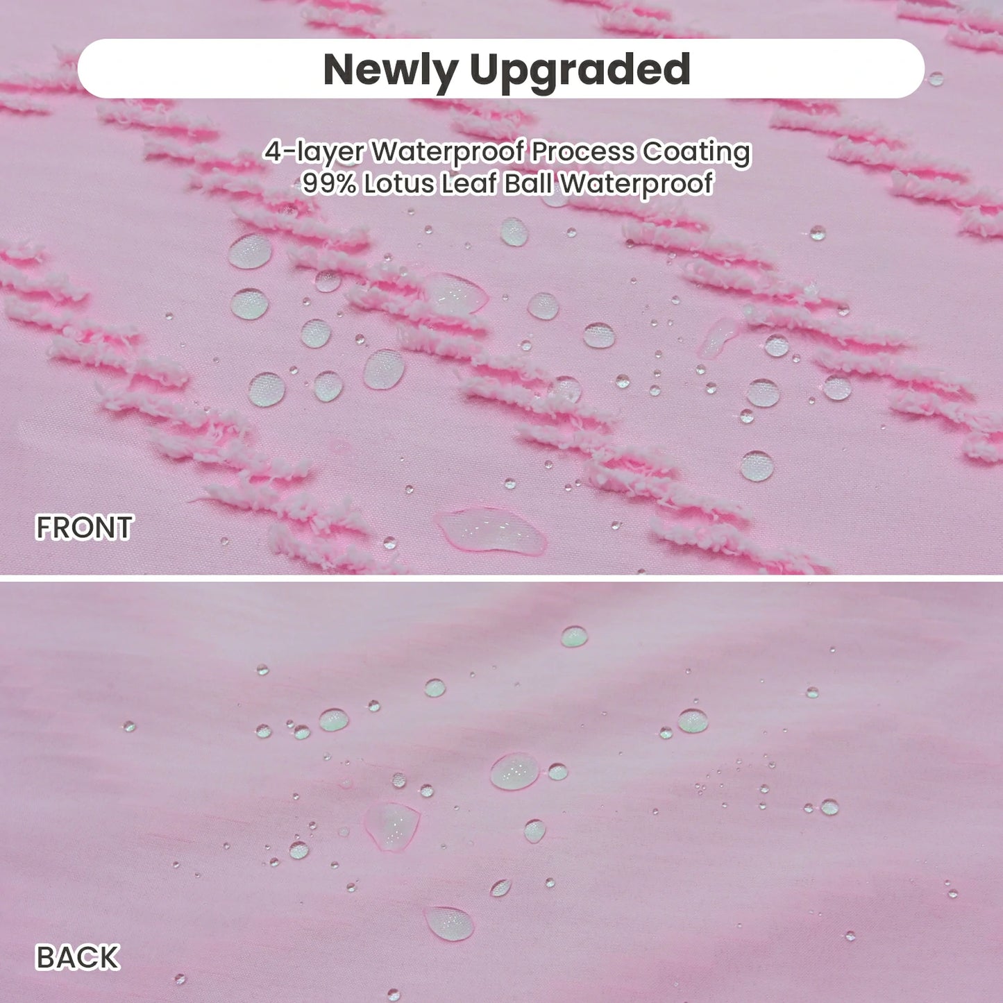 Tufted Textured Chevron Striped Tassel Shower Curtain (Pink)