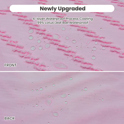 Tufted Textured Chevron Striped Tassel Shower Curtain (Pink)