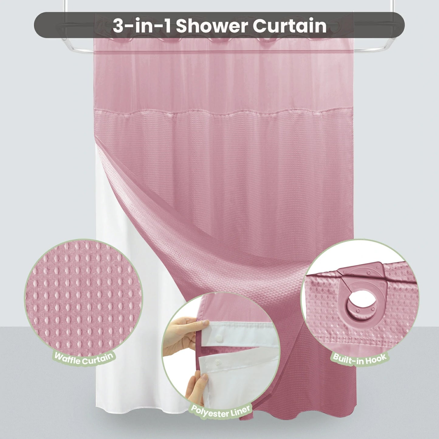 Waffle Weave Hookless Shower Curtain Set with Window