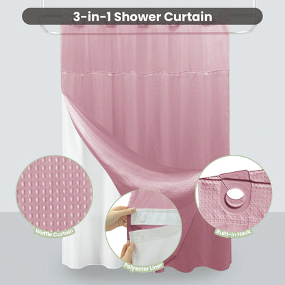 Waffle Weave Hookless Shower Curtain Set with Window
