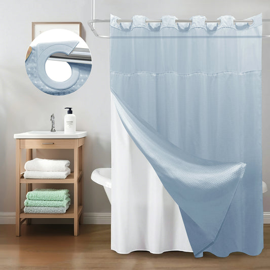 Waffle Weave Hookless Shower Curtain Set with Window