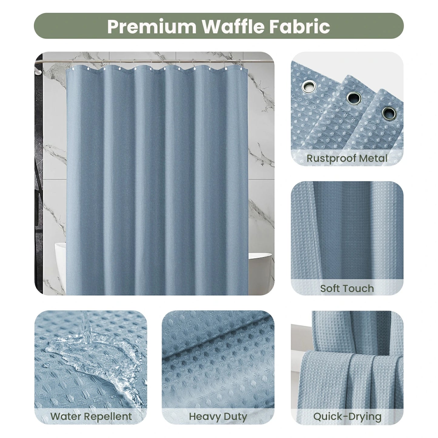 Solid Waffle Weave Shower Curtain