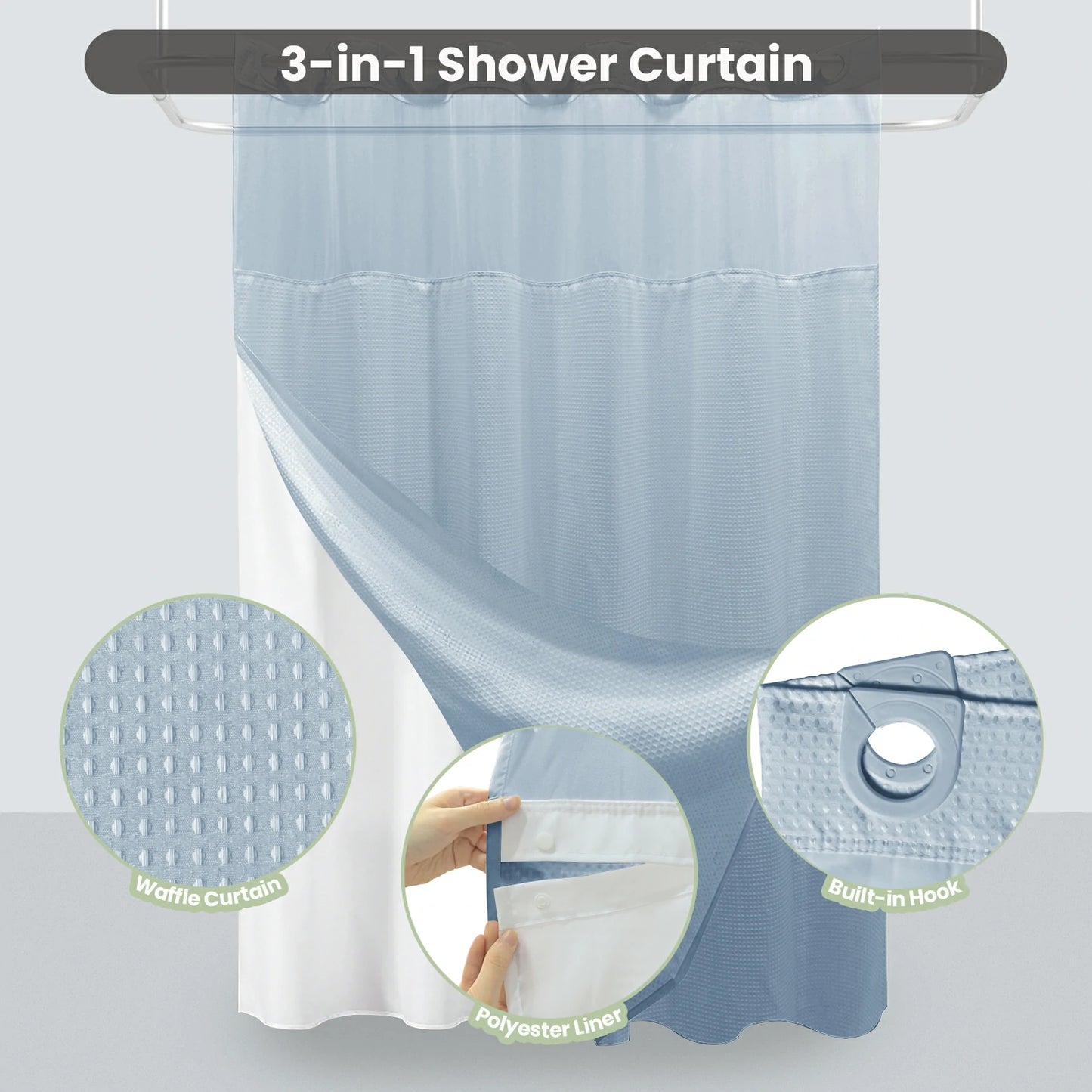 Waffle Weave Hookless Shower Curtain Set with Window