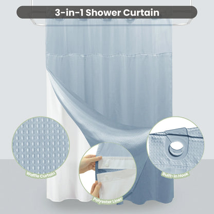 Waffle Weave Hookless Shower Curtain Set with Window
