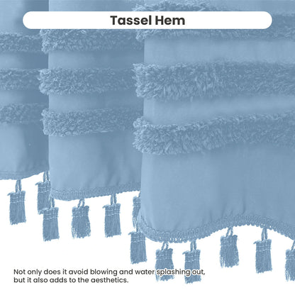 Boho Tufted Textured Striped Tassel Shower Curtain