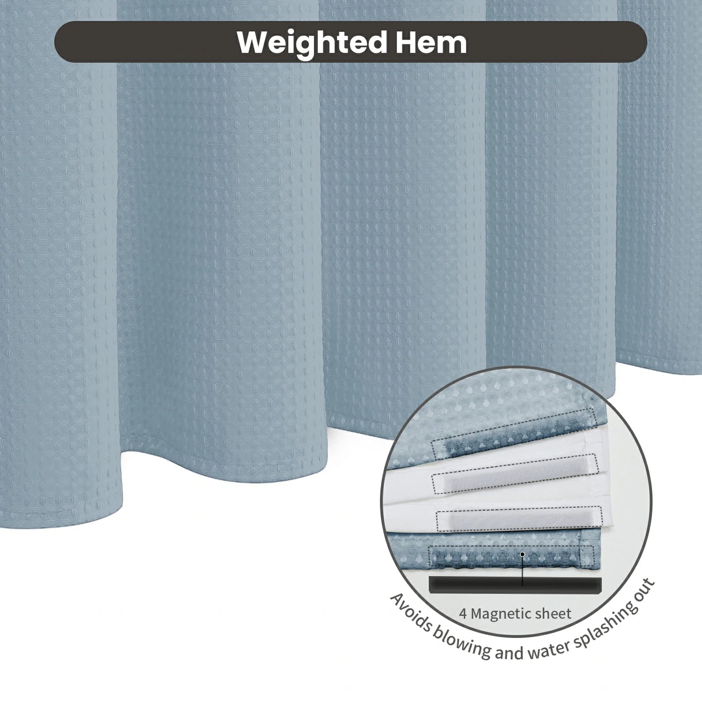 Hookless Solid Waffle Weave Shower Curtain Set
