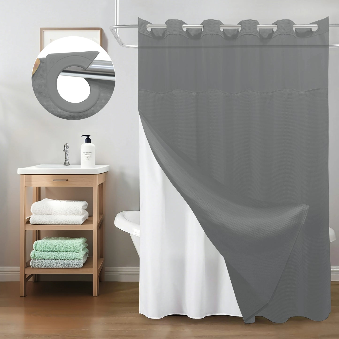 Waffle Weave Hookless Shower Curtain Set with Window