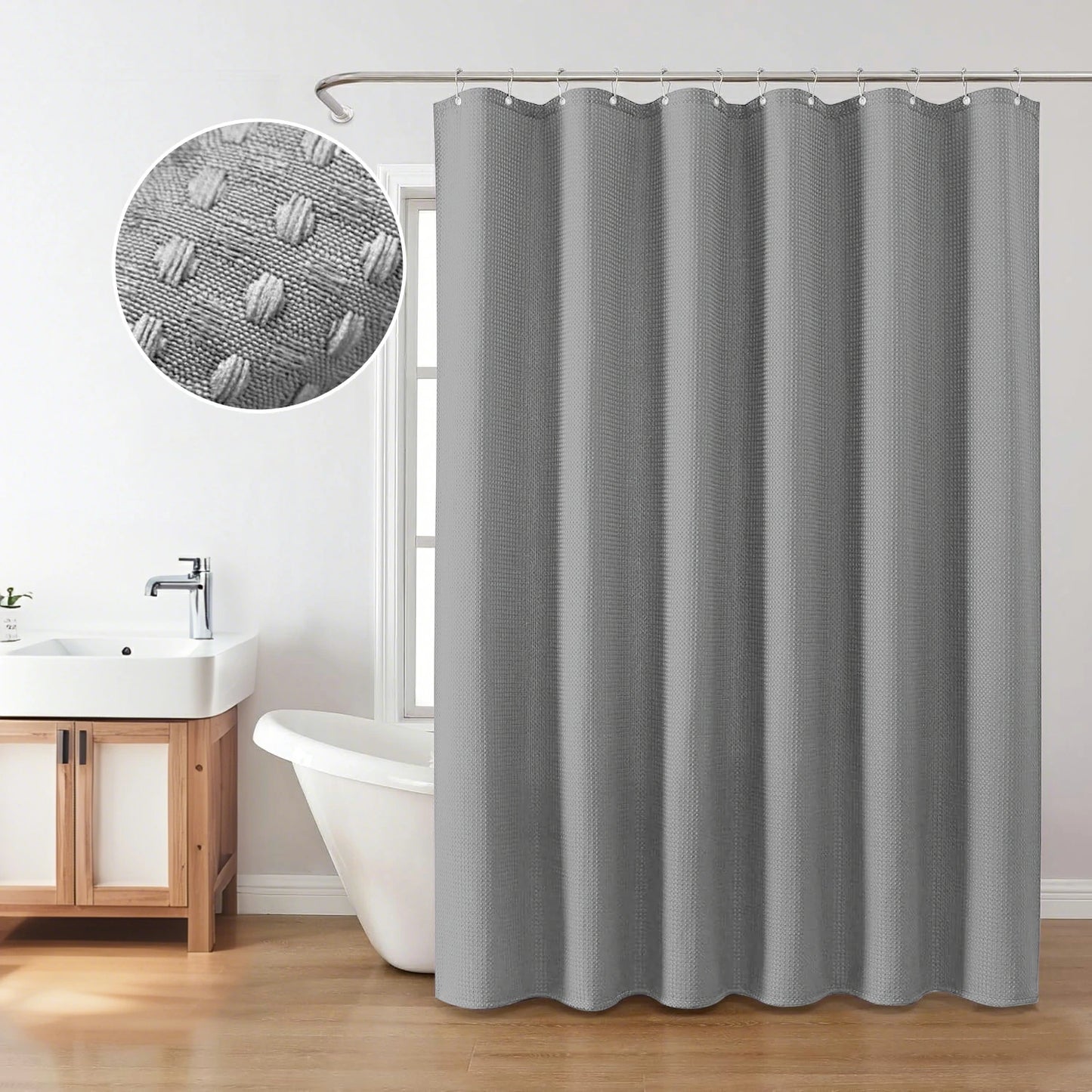 Solid Waffle Weave Shower Curtain