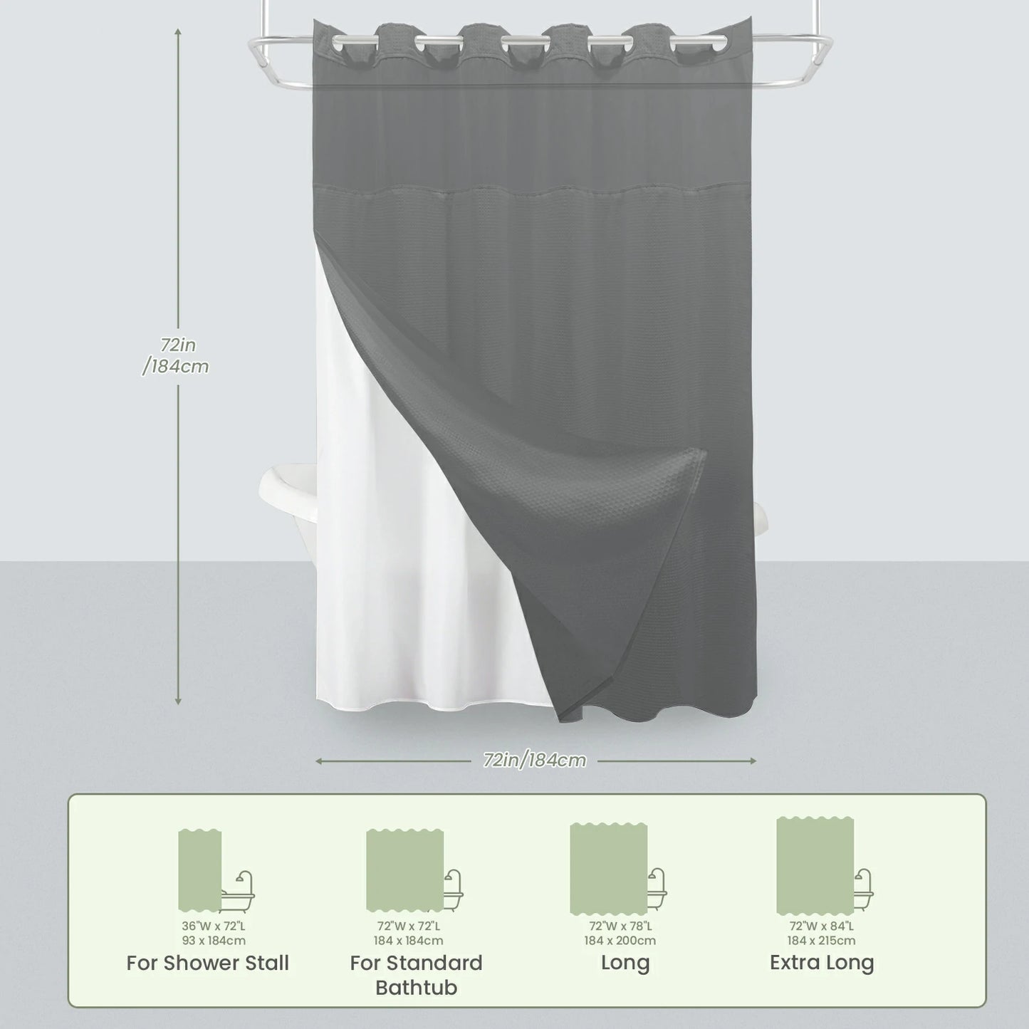 Waffle Weave Hookless Shower Curtain Set with Window