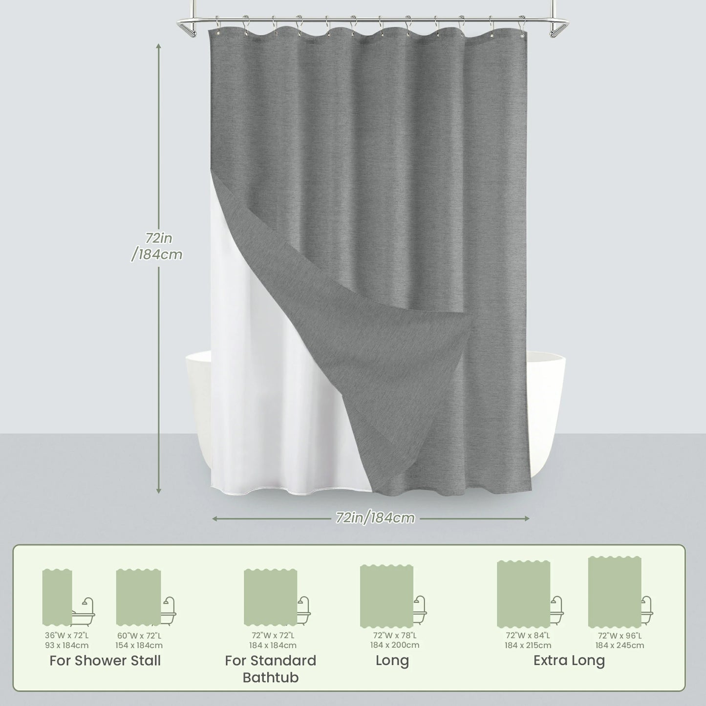 Faux Linen Wrinkleless Shower Curtain Set with Liner (Gray)