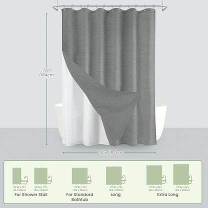 Faux Linen Wrinkleless Shower Curtain Set with Liner (Gray)