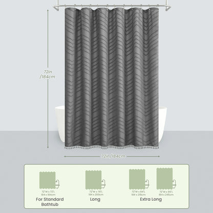 Tufted Textured Chevron Striped Tassel Shower Curtain