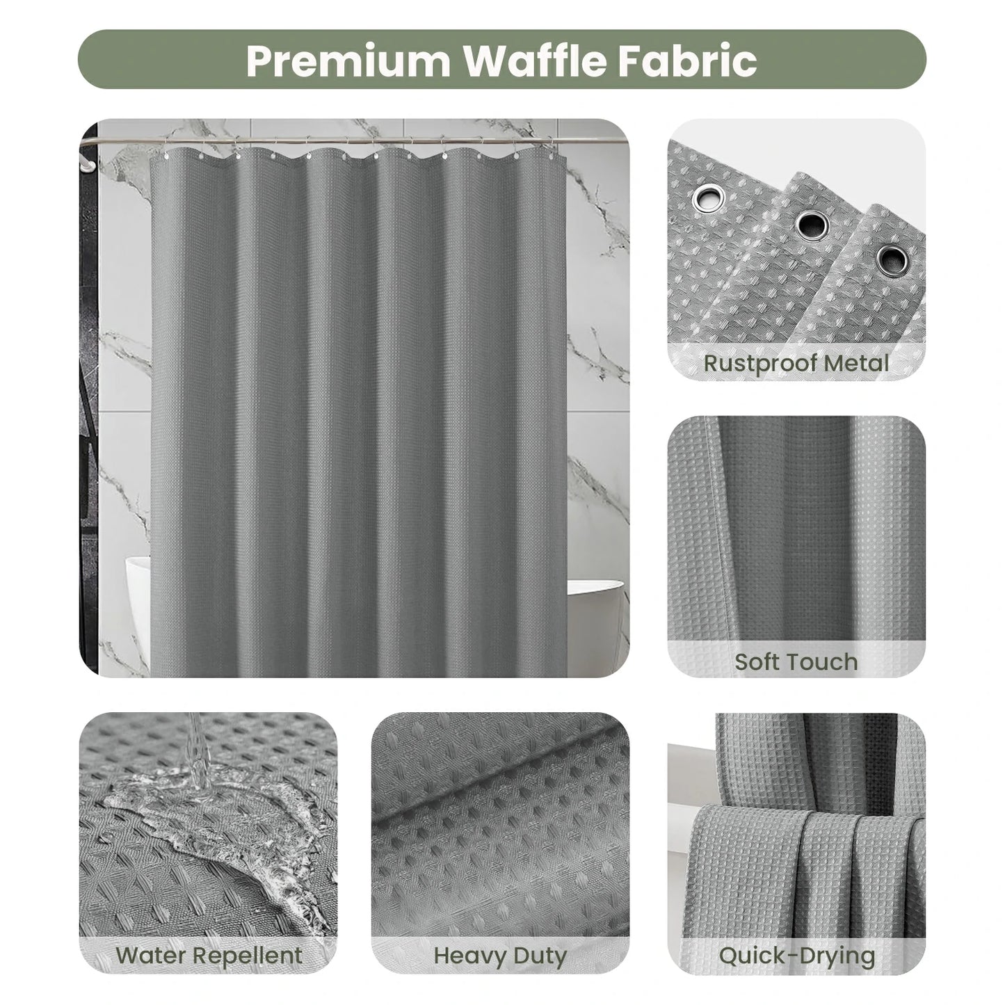 Solid Waffle Weave Shower Curtain