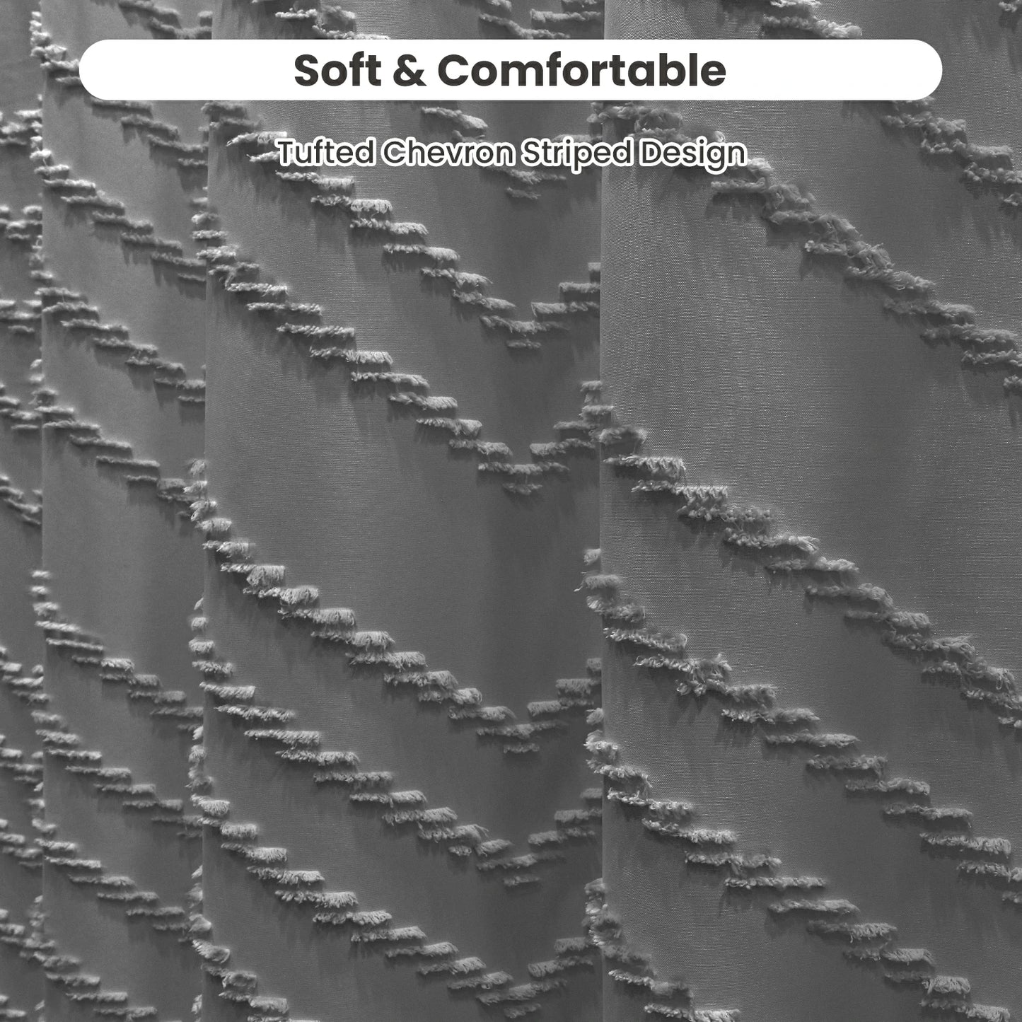 Tufted Textured Chevron Striped Tassel Shower Curtain