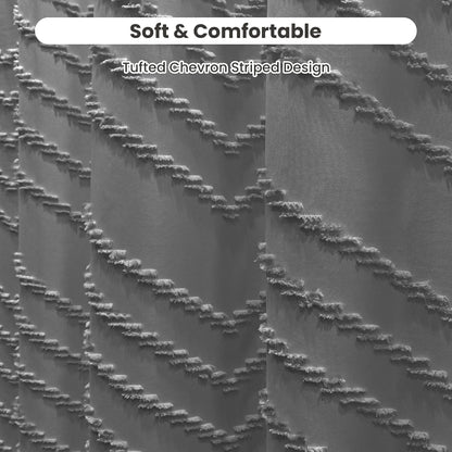 Tufted Textured Chevron Striped Tassel Shower Curtain