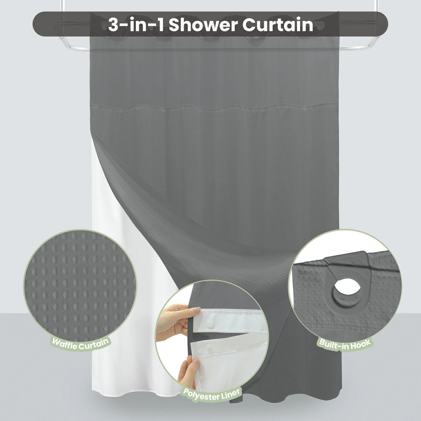 Waffle Weave Hookless Shower Curtain Set with Window