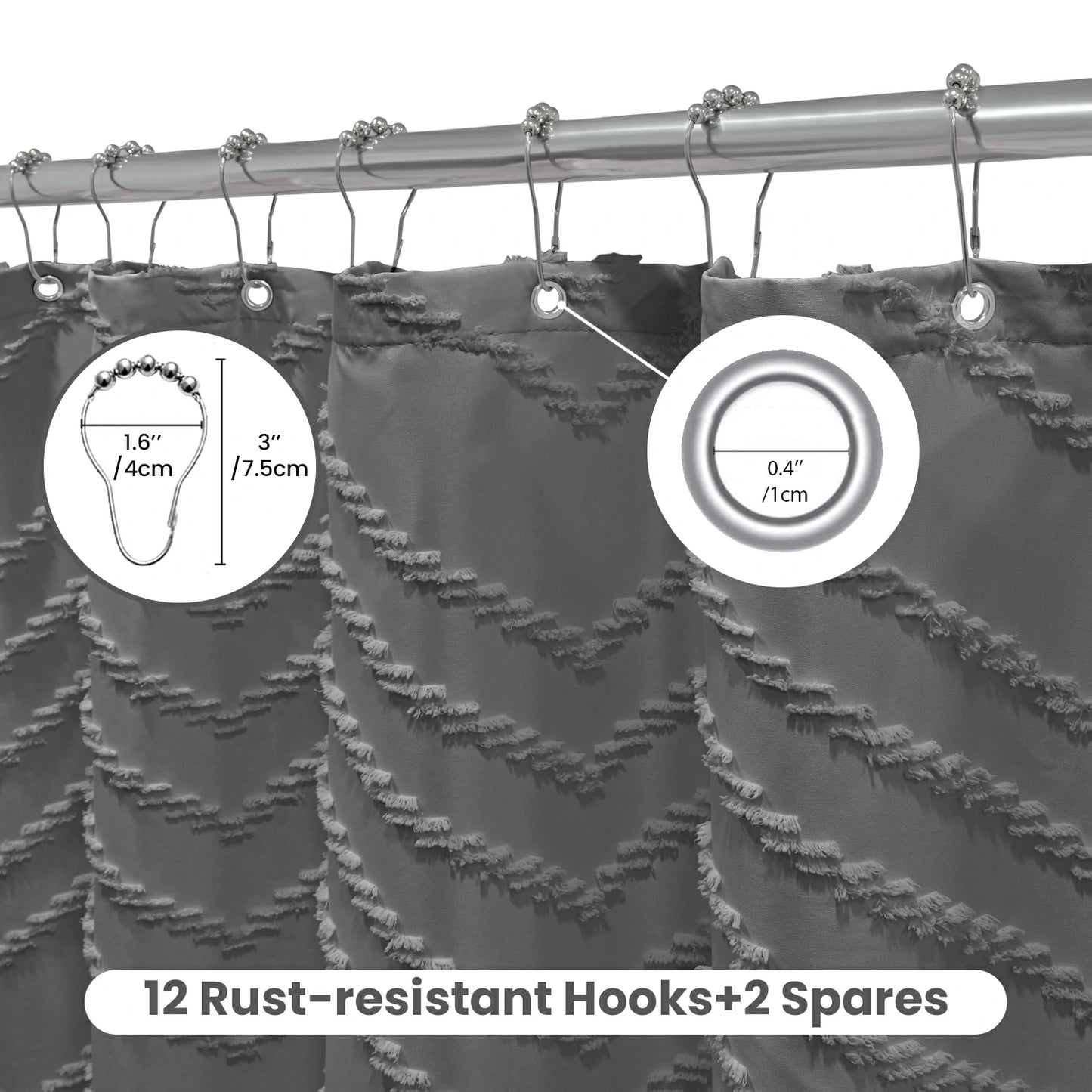 Tufted Textured Chevron Striped Tassel Shower Curtain