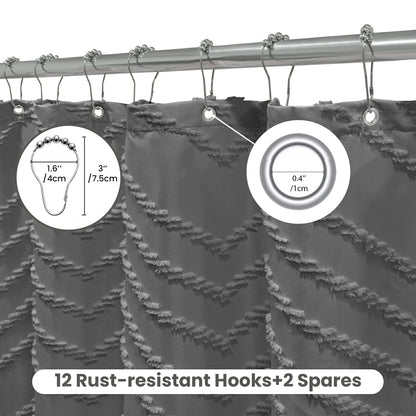 Tufted Textured Chevron Striped Tassel Shower Curtain