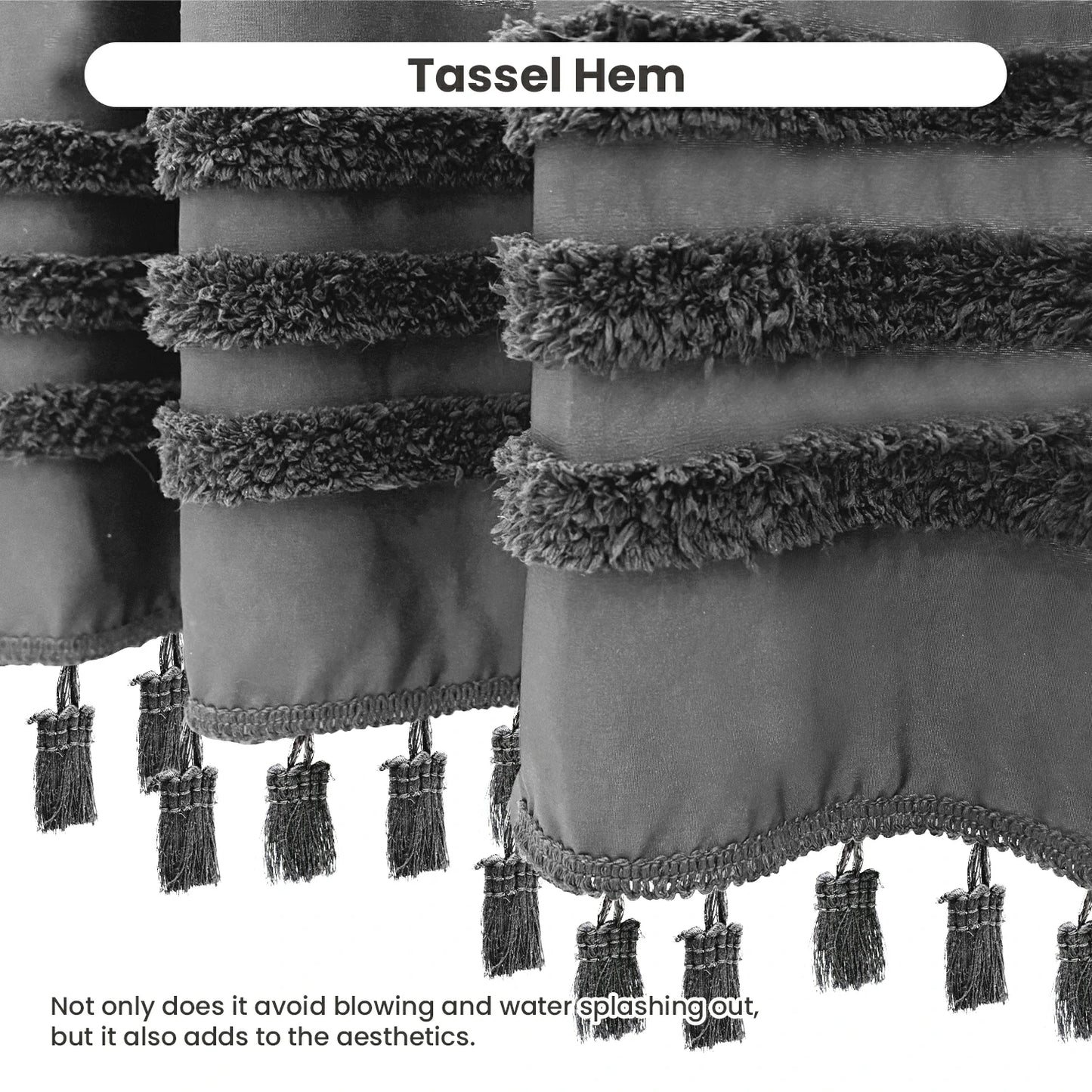 Boho Tufted Textured Striped Tassel Shower Curtain