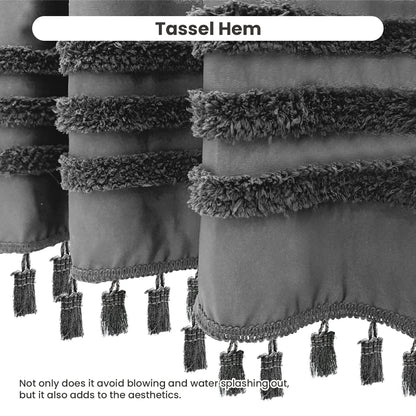 Boho Tufted Textured Striped Tassel Shower Curtain