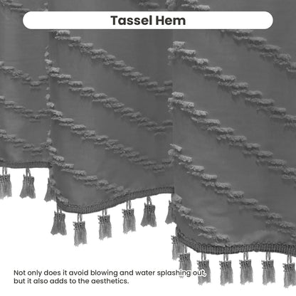 Tufted Textured Chevron Striped Tassel Shower Curtain
