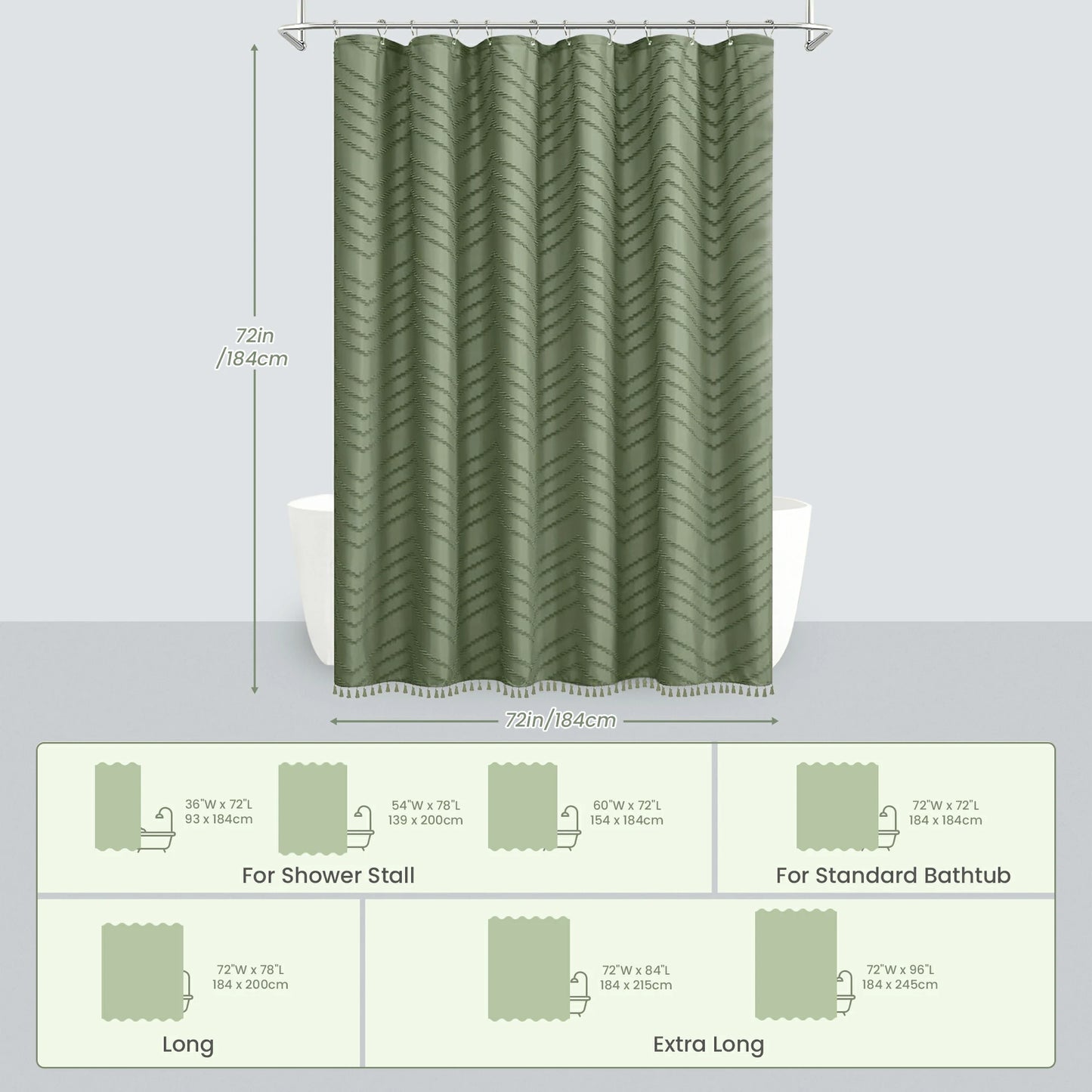 Tufted Textured Chevron Striped Tassel Shower Curtain