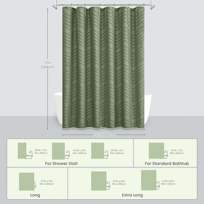 Tufted Textured Chevron Striped Tassel Shower Curtain