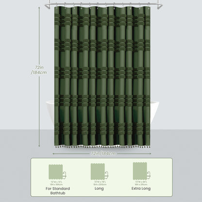Boho Tufted Textured Striped Tassel Shower Curtain