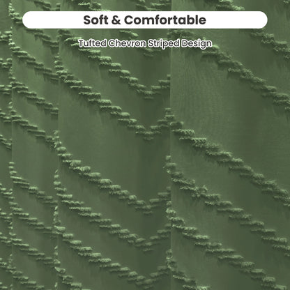 Tufted Textured Chevron Striped Tassel Shower Curtain