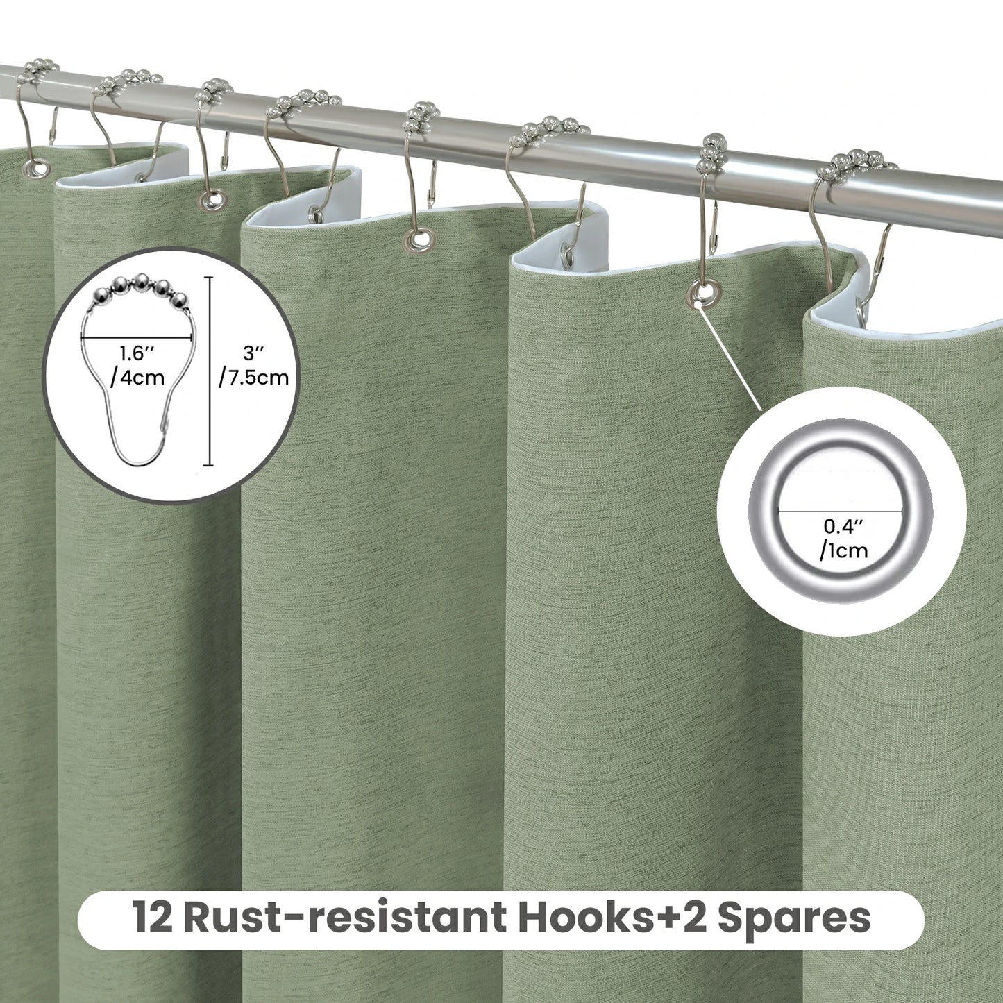 Faux Linen Wrinkleless Shower Curtain Set with Liner (Green)