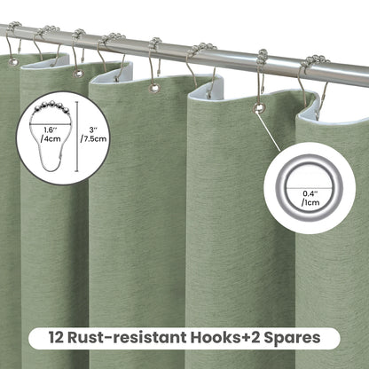 Faux Linen Wrinkleless Shower Curtain Set with Liner (Green)