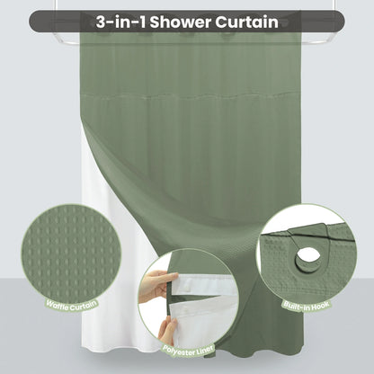 Waffle Weave Hookless Shower Curtain Set with Window