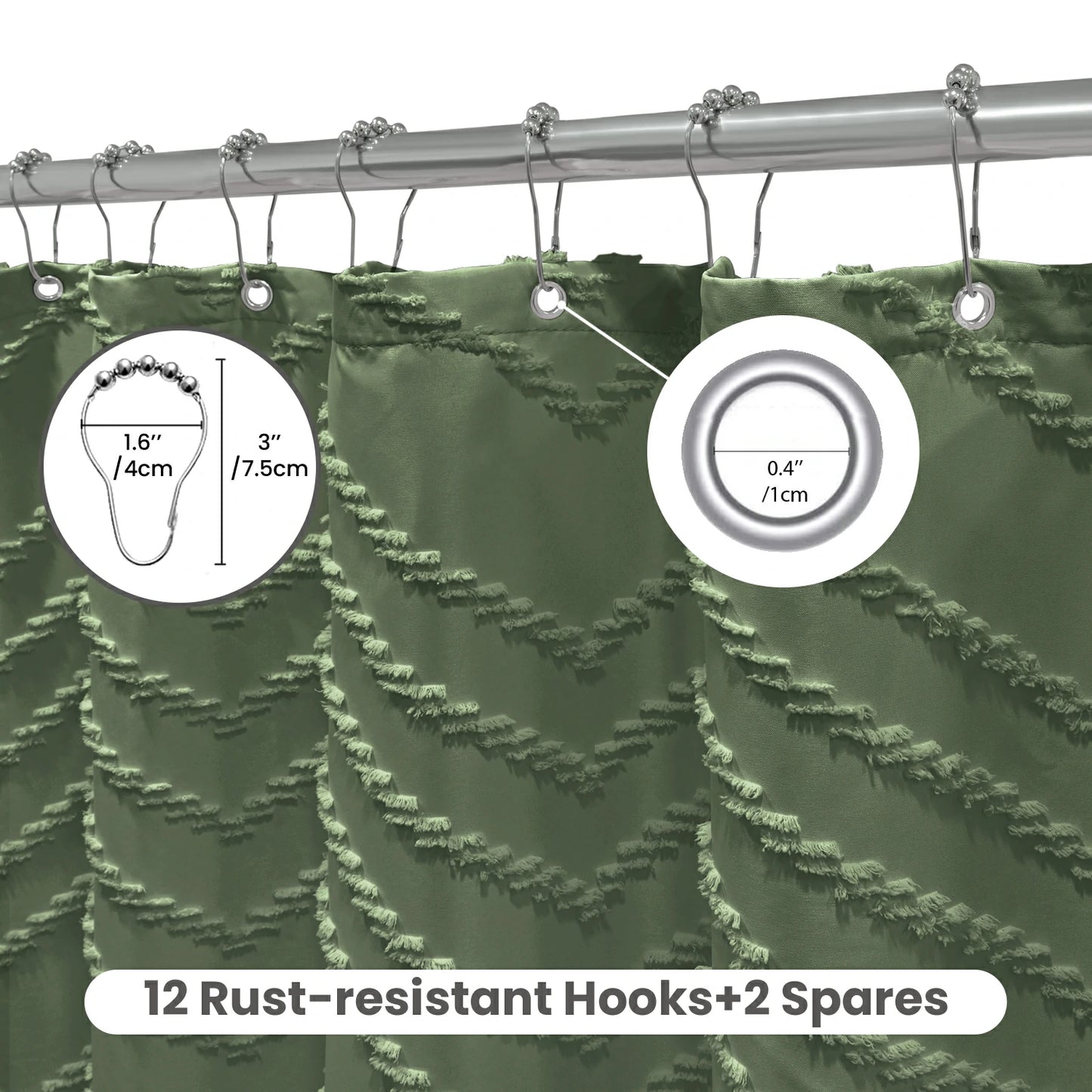 Tufted Textured Chevron Striped Tassel Shower Curtain