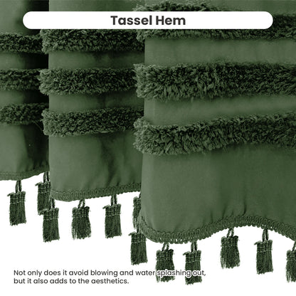 Boho Tufted Textured Striped Tassel Shower Curtain