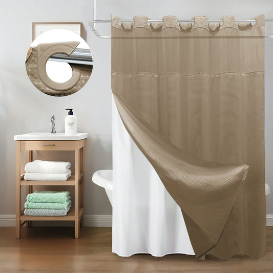 Waffle Weave Hookless Shower Curtain Set with Window