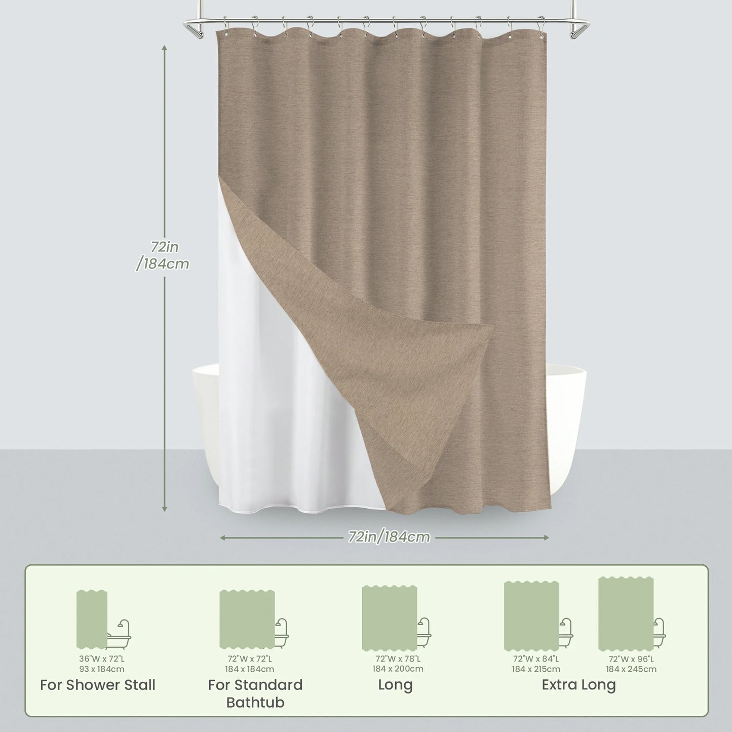 Faux Linen Wrinkleless Shower Curtain Set with Liner (Beige)