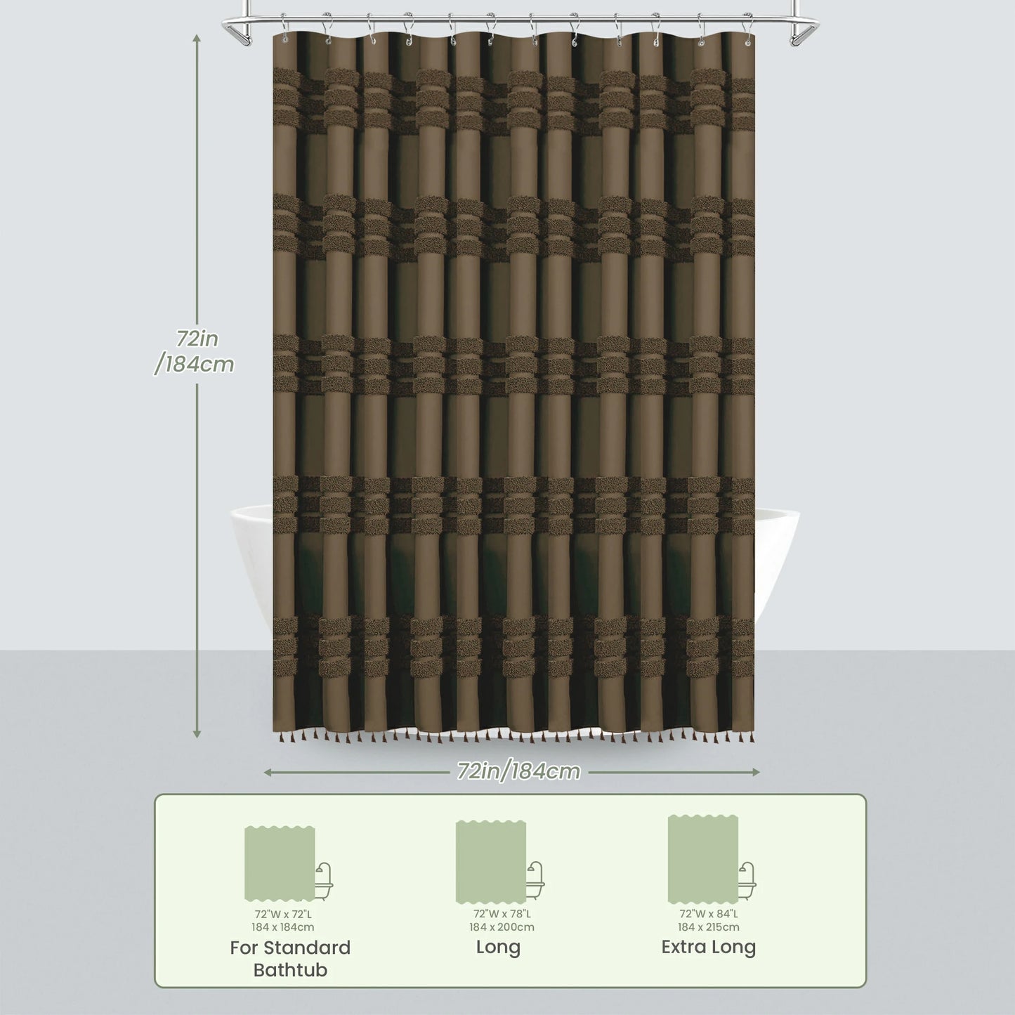 Boho Tufted Textured Striped Tassel Shower Curtain
