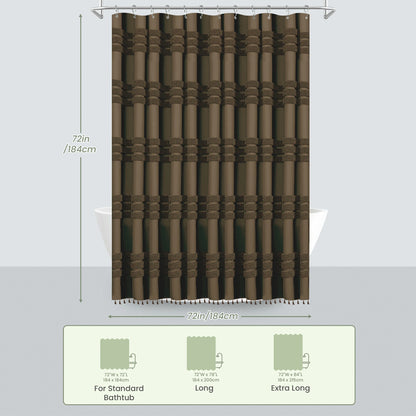 Boho Tufted Textured Striped Tassel Shower Curtain