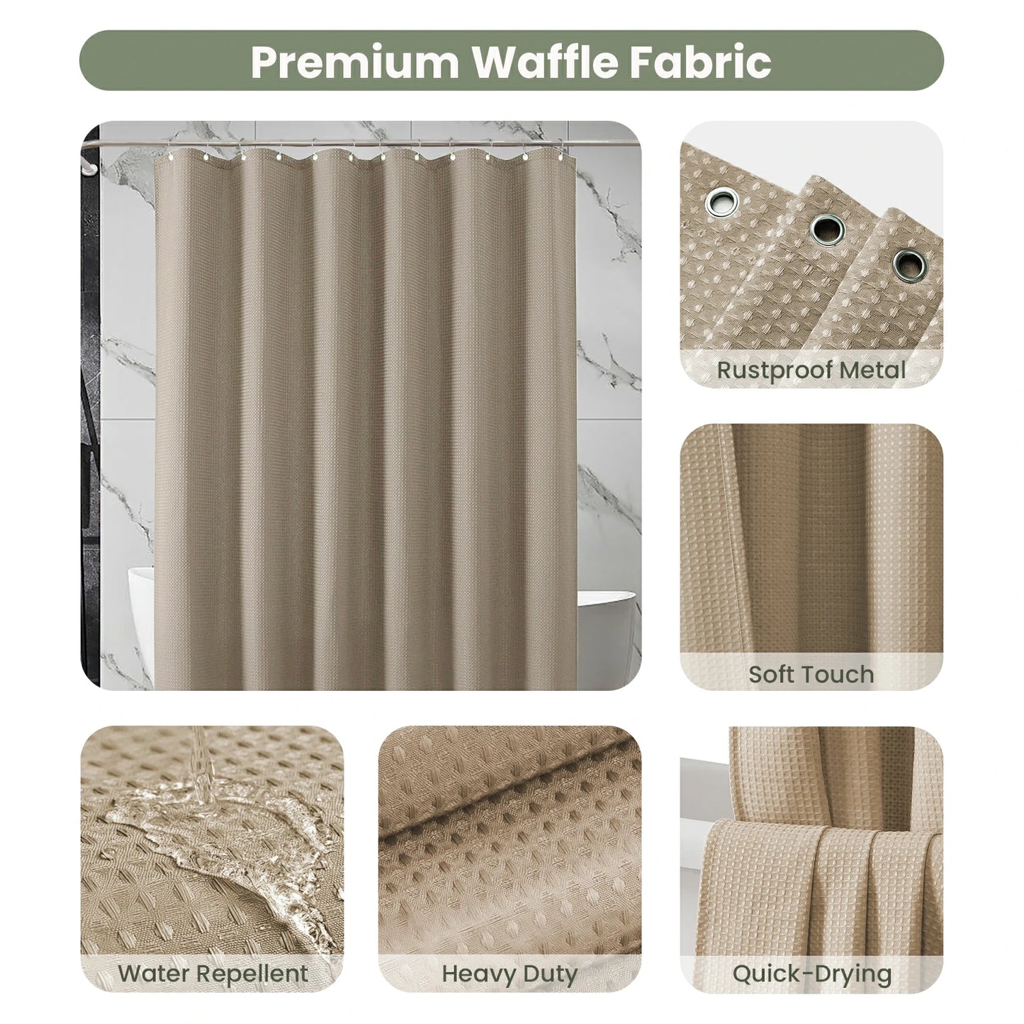 Solid Waffle Weave Shower Curtain