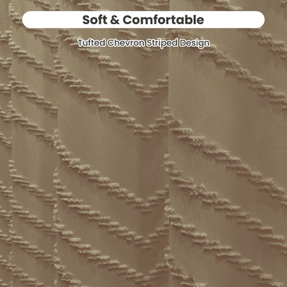 Tufted Textured Chevron Striped Tassel Shower Curtain (Beige)