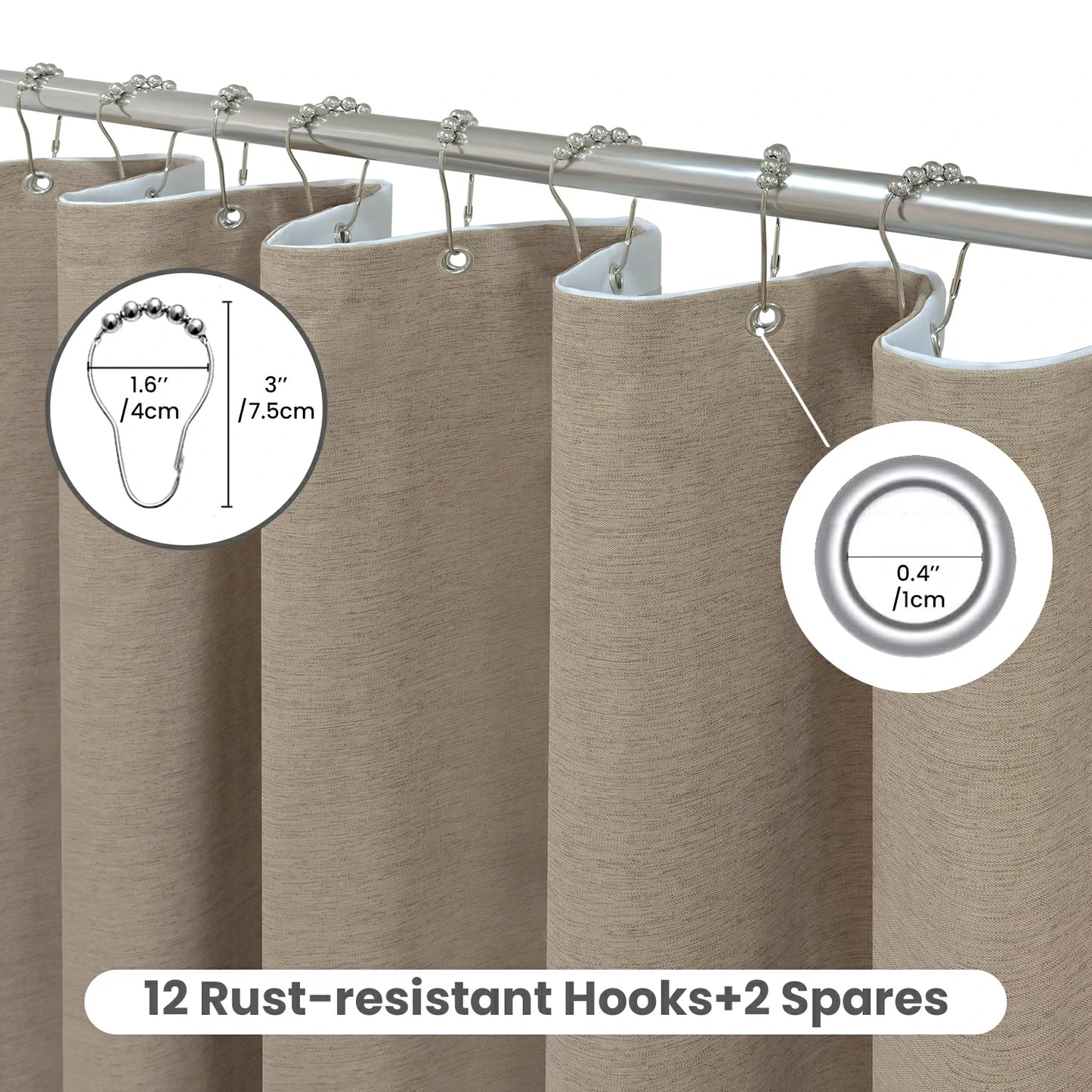 Faux Linen Wrinkleless Shower Curtain Set with Liner (Beige)
